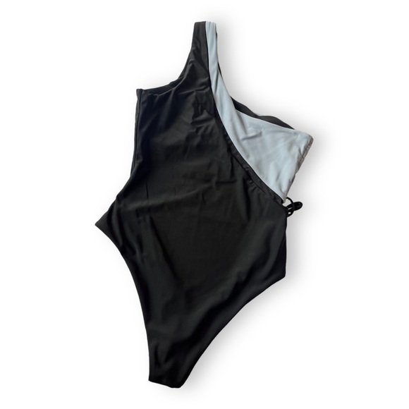 Maripily One Shoulder Asymmetrical Lace Up Blue/Black One Piece Swimsuit NEW XXL - Picture 7 of 8